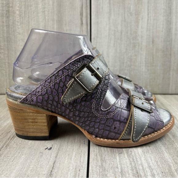 Freebird Caprice Purple Croc-Embossed Leather Buckle Sandal Mule Womens Size 7 - Picture 1 of 11